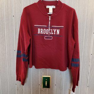 Pullover Crop Sweatshirt -1/4 Zip Youth In Revolt - Brooklyn - Burgundy - Jr's M